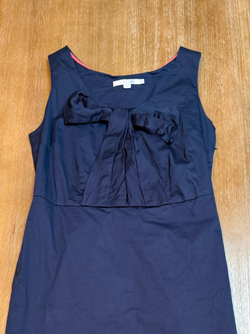 Boden Navy Blue Cotton Sleeveless Bow Shift Dress Sz 8L UK 12